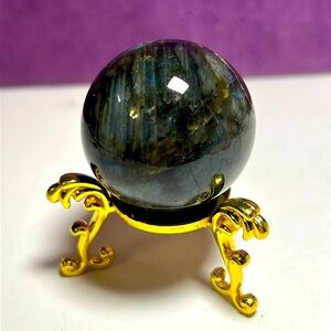 🌟Elegant Gold Stand with Labradorite Crystal Sphere🌟